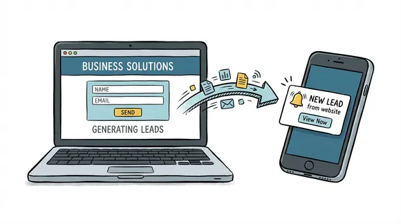 Websites - Laptop with website sending lead notification to phone